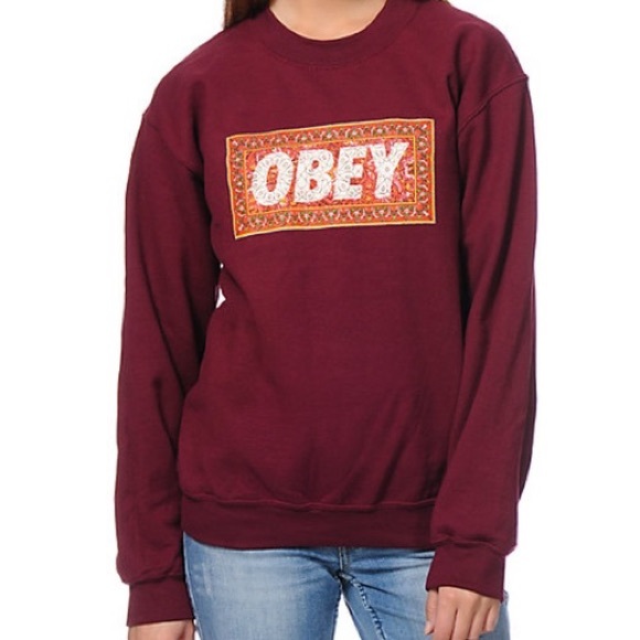 Obey maroon floral crewneck sweater - Picture 2 of 5
